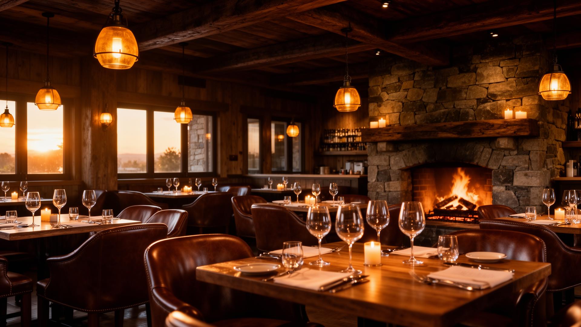 Útulný interiér restaurace Steak Grill Hamr s krbem